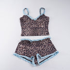 Damen Schlafanzug-Set mit Leopardenmuster und Rüschendetails R&B