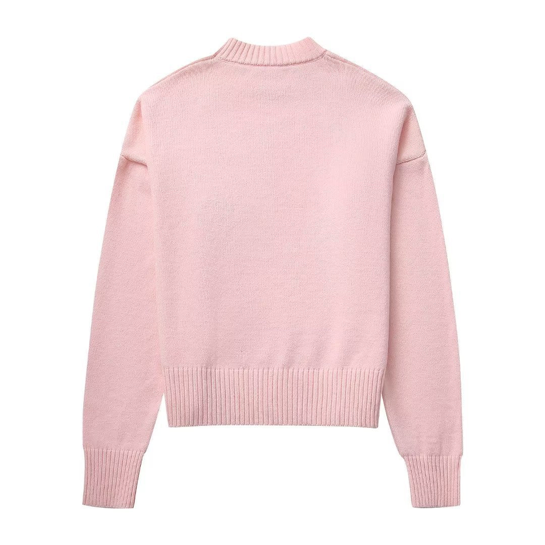 Damen grob gestrickter Pullover mit weiten Ärmeln und Rundhalsausschnitt R&B