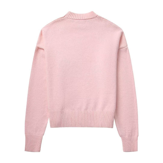 Damen grob gestrickter Pullover mit weiten Ärmeln und Rundhalsausschnitt R&B