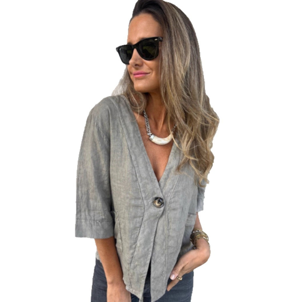 Damen Leichtes Leinenblazer mit kurzer Arm R&B