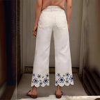 Damen Weite Culotte-Jeans mit gesticktem Blumenmuster R&B