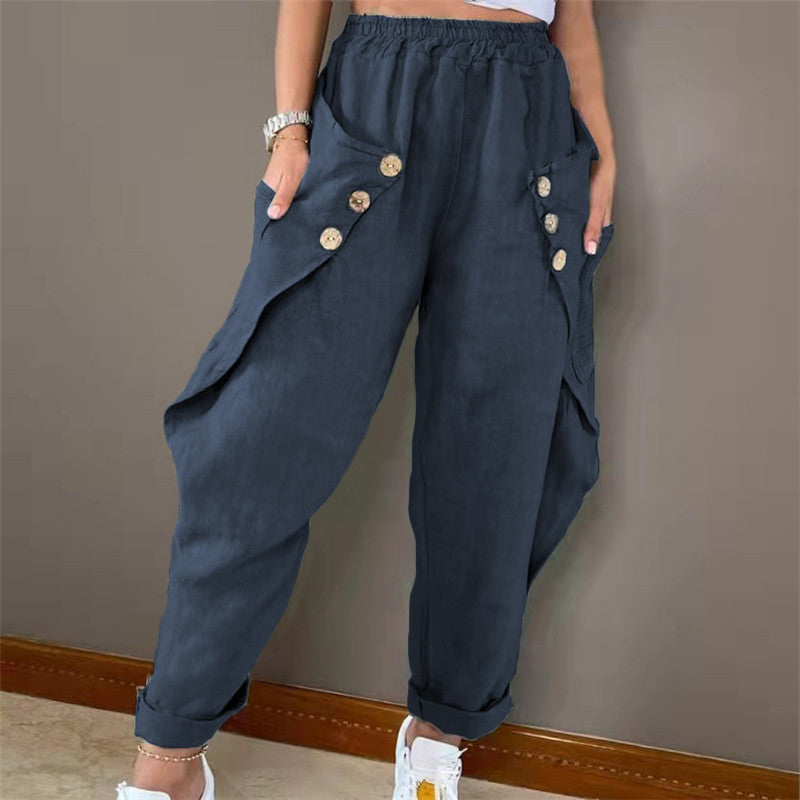 Damen lässige Sommerhose mit Knopfdetails und praktischen Seitentaschen R&B