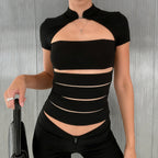 Damen Cropped Blusenshirt aus strapazierfähigem Stretchmaterial mit elegantem Stehkragen R&B