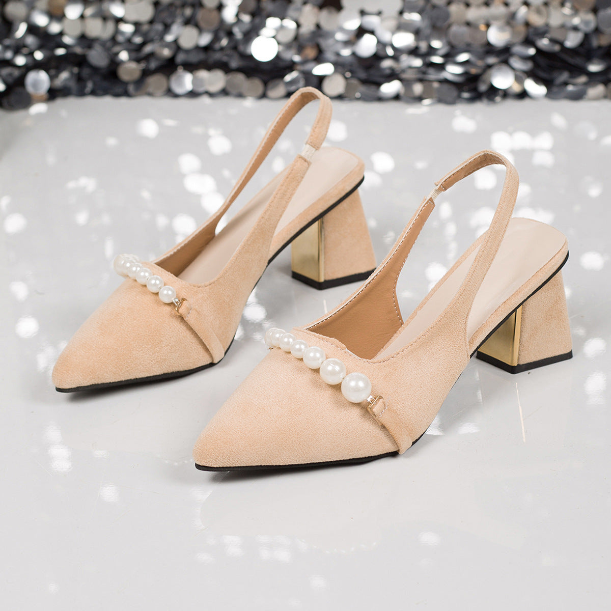 Damen Slingback-Pumps mit elegantem Perlenbesatz und stabiler Absatzhöhe R&B