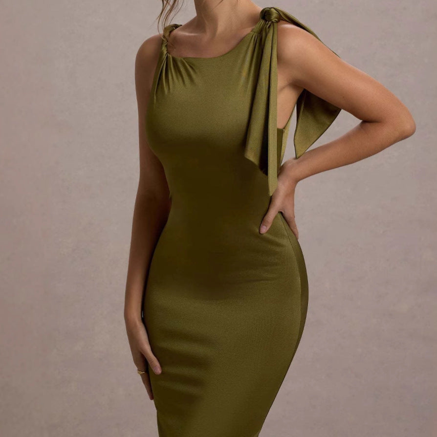 Damen Elegantes Maxikleid mit asymmetrischem Träger und figurbetontem Schnitt R&B