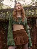 Damen luftiges gehäkeltes Crop-Top mit langen Ärmeln R&B