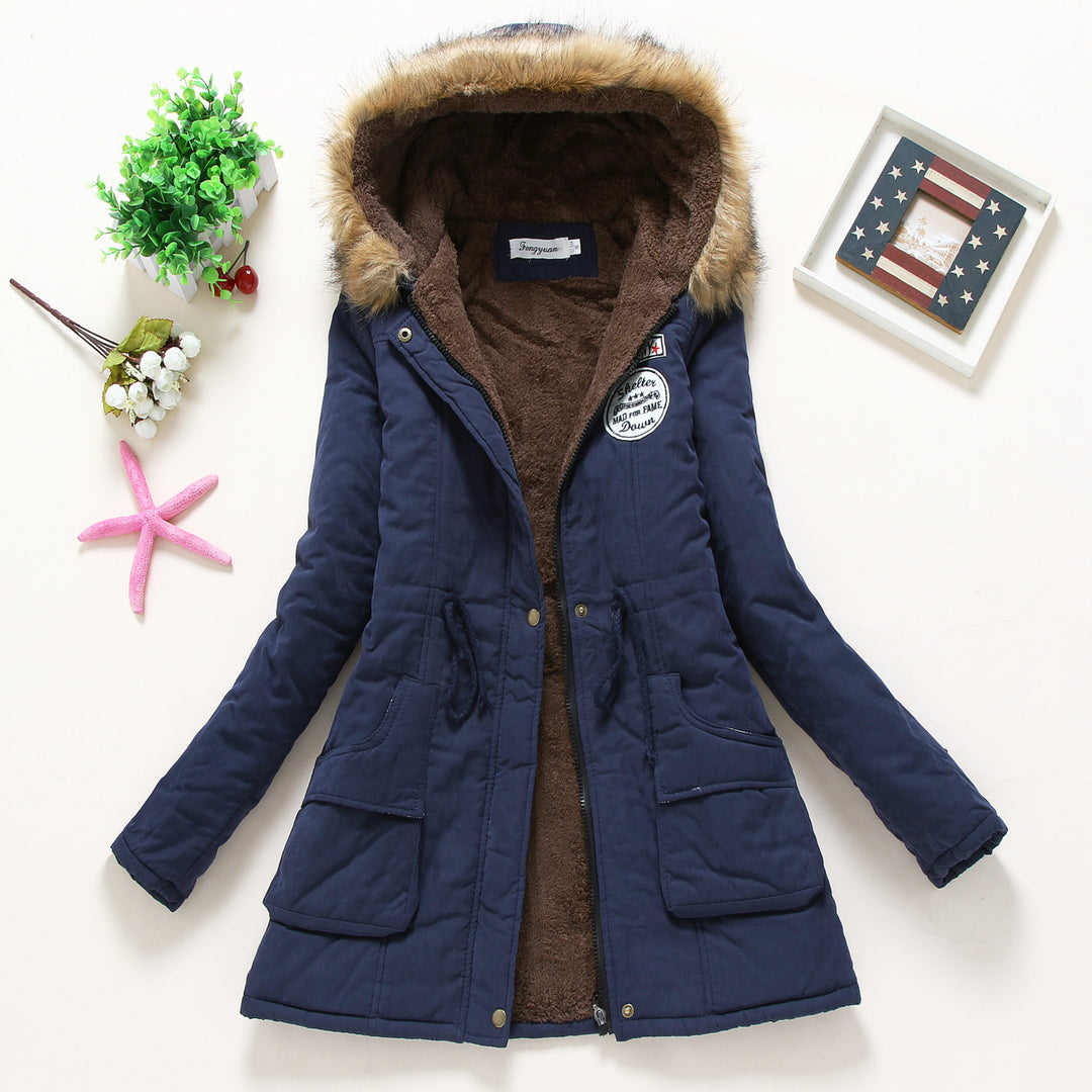 Damen gesteppte Parkajacke mit Kapuze und Kunstfellfutter R&B