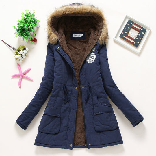 Damen gesteppte Parkajacke mit Kapuze und Kunstfellfutter R&B