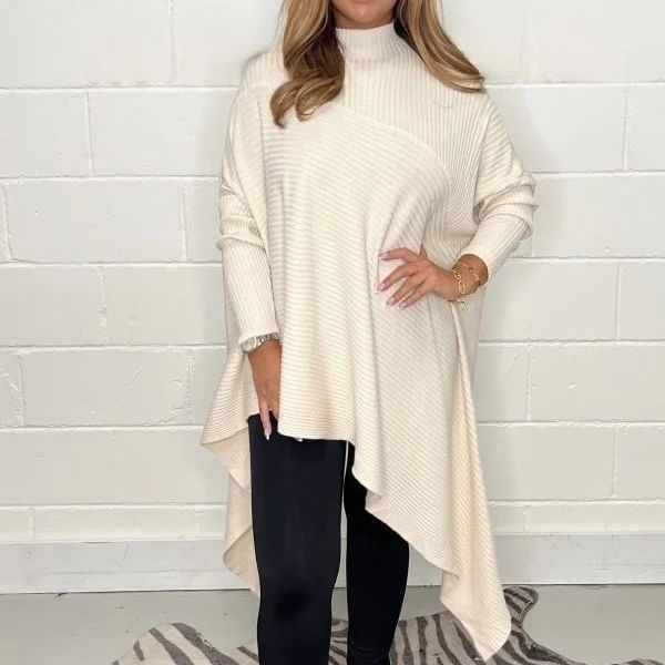 Damen Oversized Strickpullover mit asymmetrischem Saum R&B