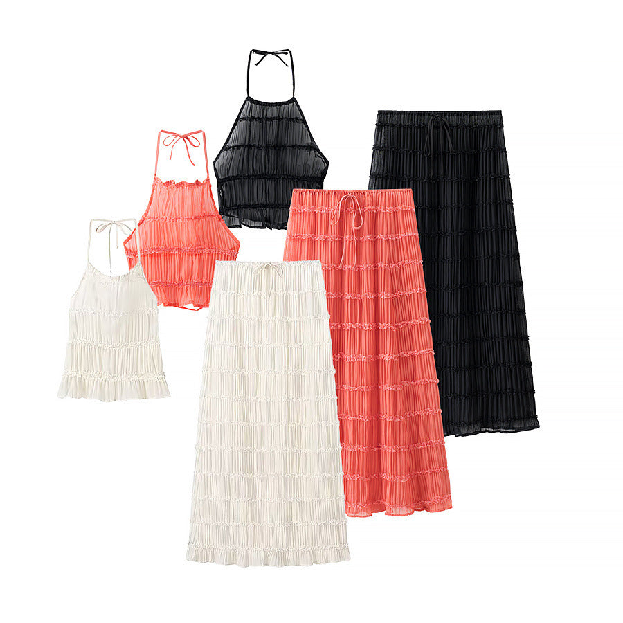 Damen Set aus Rüschenshirt und Maxirock R&B