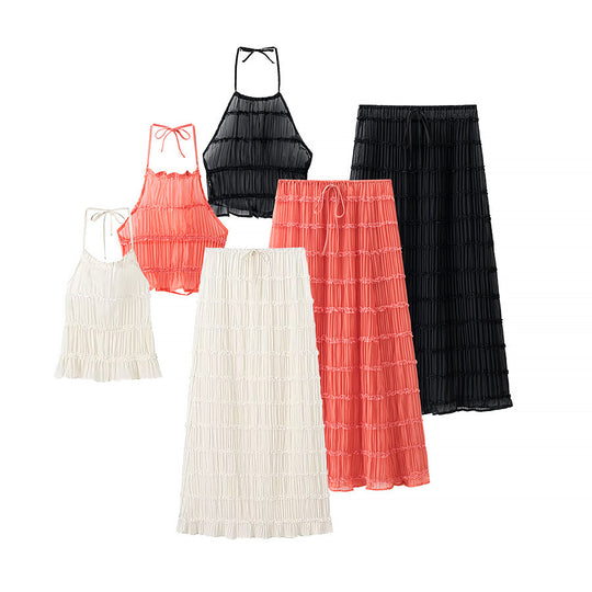 Damen Set aus Rüschenshirt und Maxirock R&B