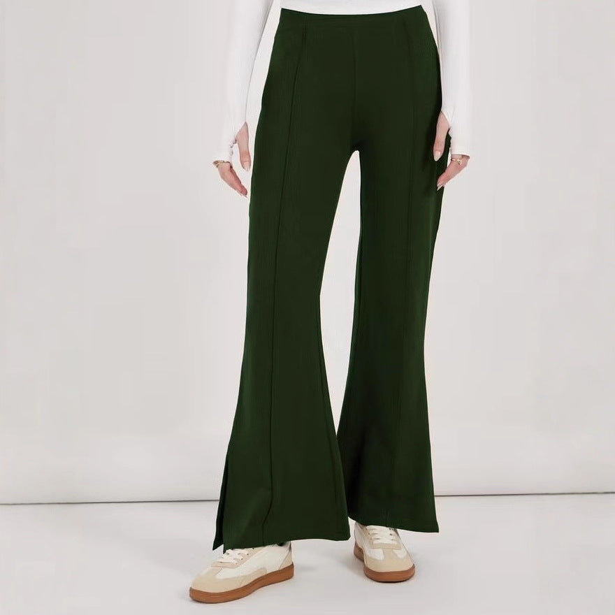 Damen weite Flared-Hose aus strukturiertem Material mit seitlichen Schlitzen R&B