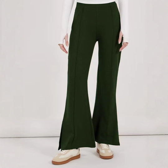 Damen weite Flared-Hose aus strukturiertem Material mit seitlichen Schlitzen R&B