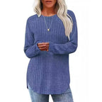 Damen lässiger Pullover mit geripptem Muster und weitem Schnitt R&B
