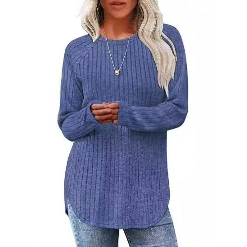 Damen lässiger Pullover mit geripptem Muster und weitem Schnitt R&B