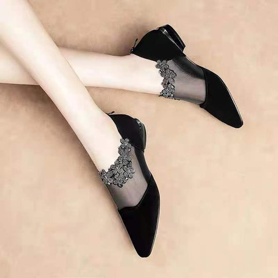 Damen elegante Ballerinas mit durchsichtigen Einsätzen und dekorativem Schmuck R&B