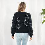 Damen Strickpullover mit verspieltem Katzenmotiv und lässigem Schnitt R&B
