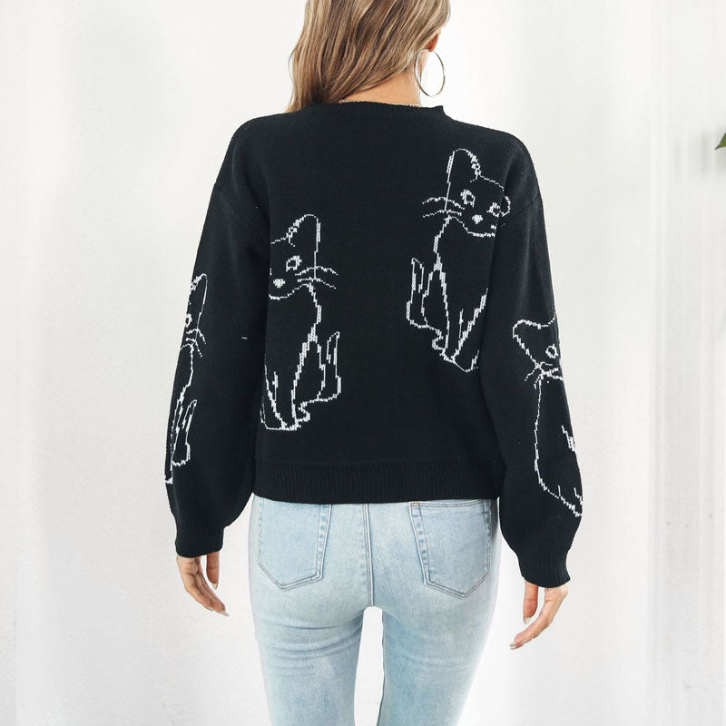 R&B | Verspielter Strickpullover Mit Katzenmuster