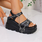 Damen Wedge-Sandaletten mit modischem Ketten- und Herzdesign R&B
