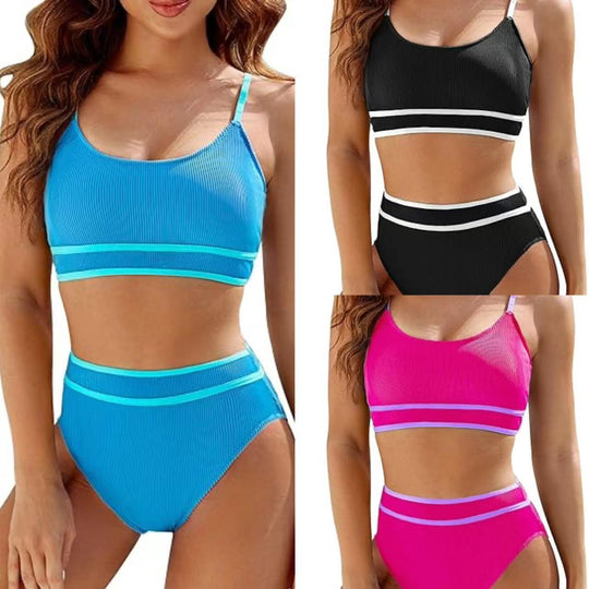 Damen Hoch tailliertes Bikini-Set mit sportlichem Top R&B