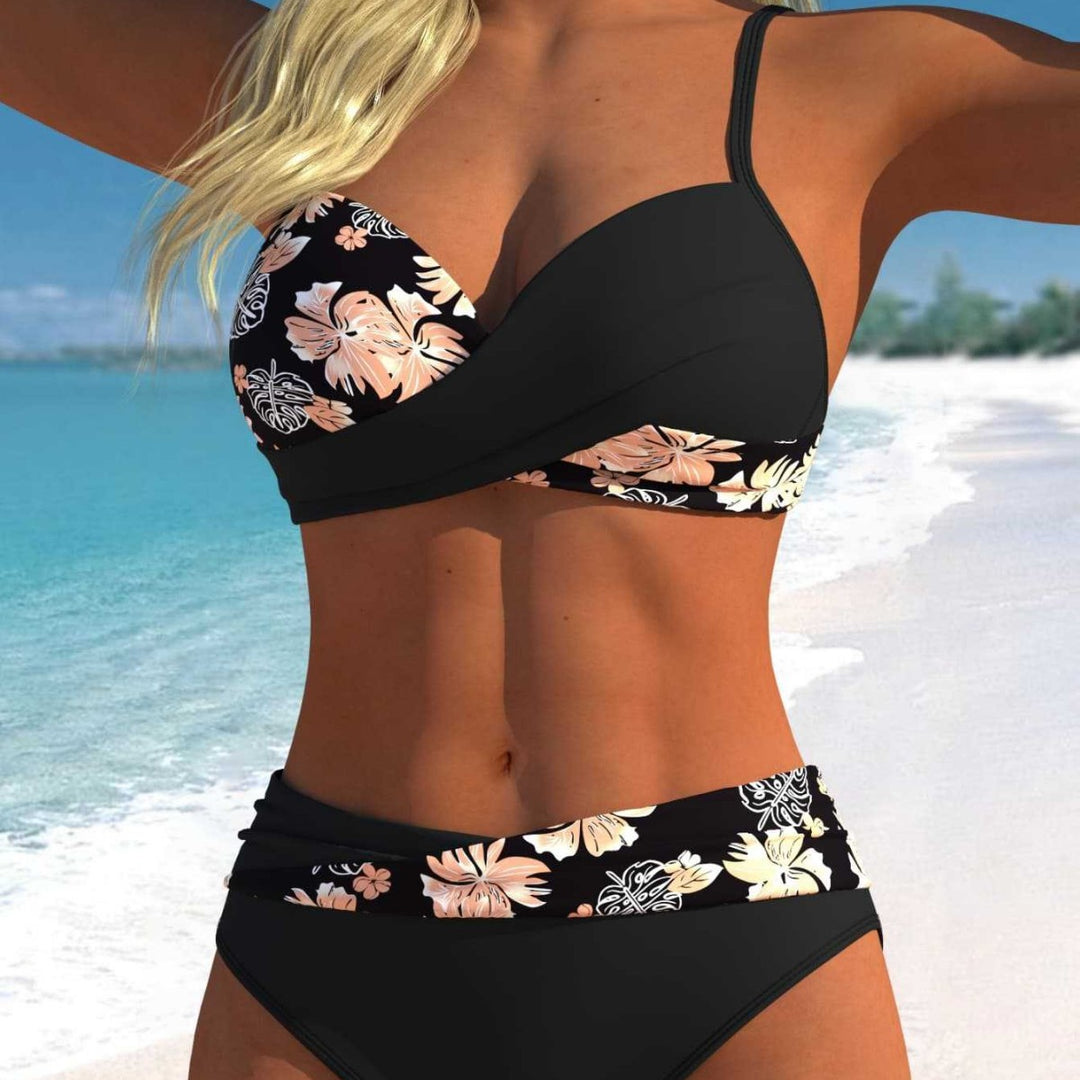 Damen Wickel-Bikini-Set mit floralem Design und hohem Bund R&B
