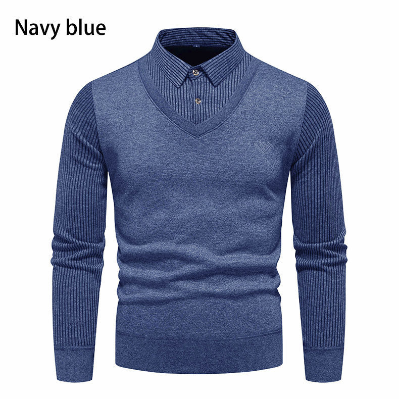 Herren Strickpullover mit V-Ausschnitt und modernem Rippenmuster R&B