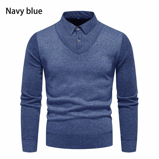 Herren Strickpullover mit V-Ausschnitt und modernem Rippenmuster R&B