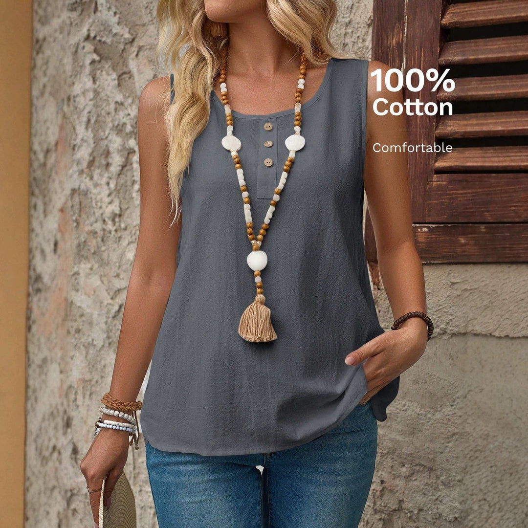 Damen ärmelloses Blusenshirt mit Knopfdetails R&B
