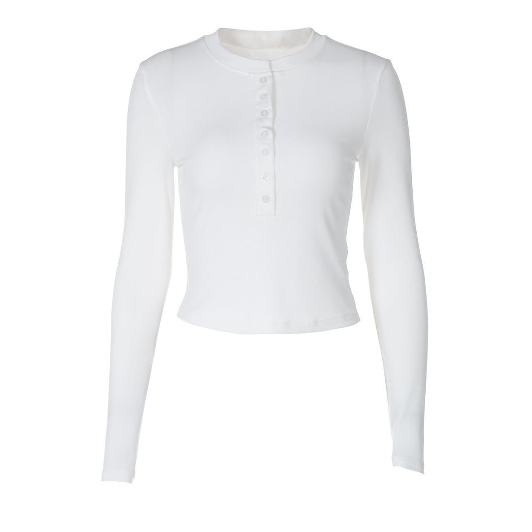 Damen Langarmshirt mit Knopfleiste und figurbetontem Schnitt R&B