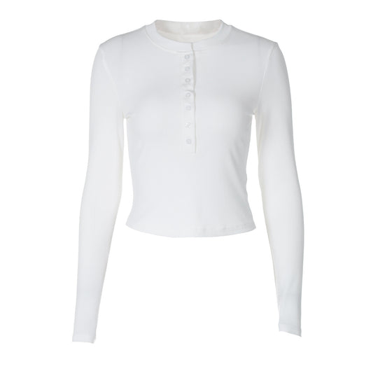 Damen Langarmshirt mit Knopfleiste und figurbetontem Schnitt R&B