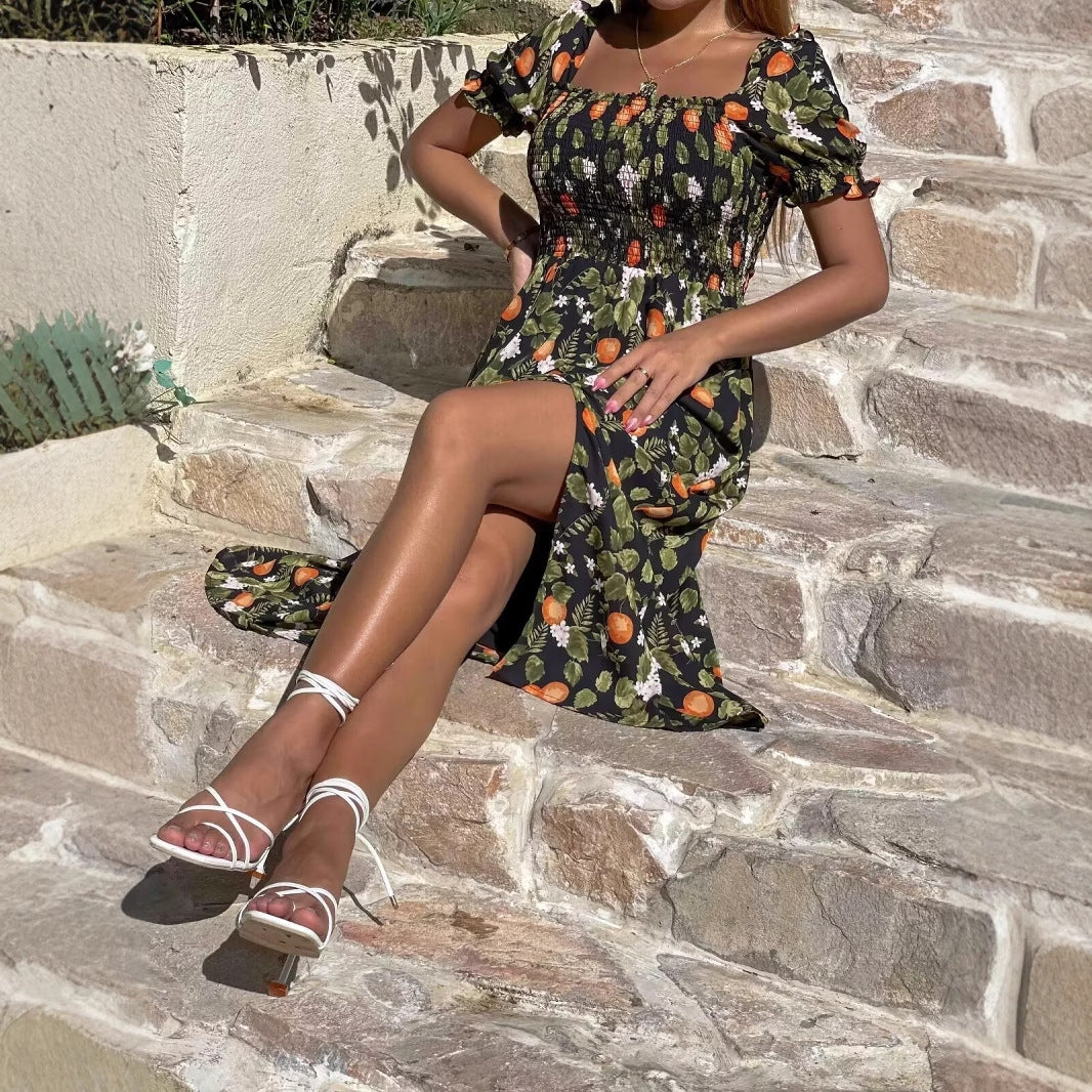 Damen Maxikleid mit floralen Stickereien und elastischem Einsatz R&B