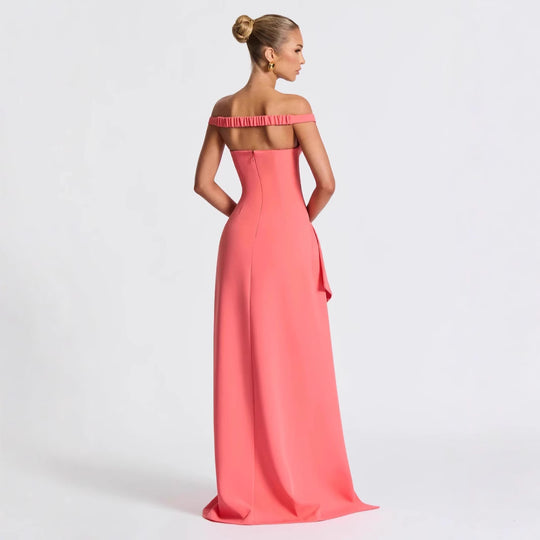 Damen Elegantes Maxikleid mit schulterfreiem Design und hohem Schlitz R&B