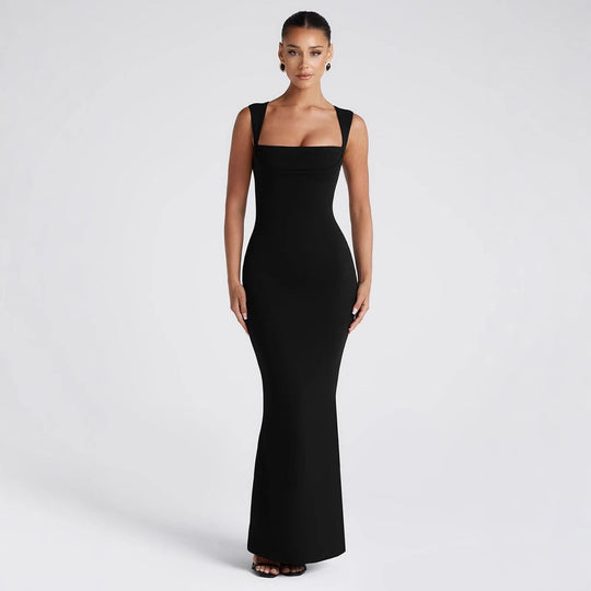 Damen Elegantes Langarm-Bodycon-Kleid mit quadratischem Ausschnitt und figurbetontem Schnitt R&B