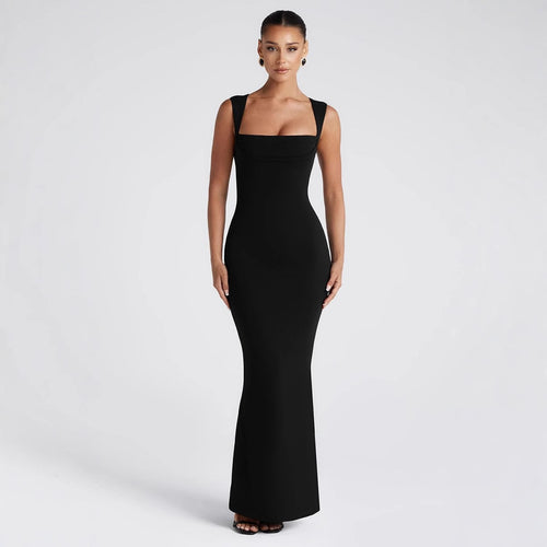 Damen Elegantes Langarm-Bodycon-Kleid mit quadratischem Ausschnitt und figurbetontem Schnitt R&B
