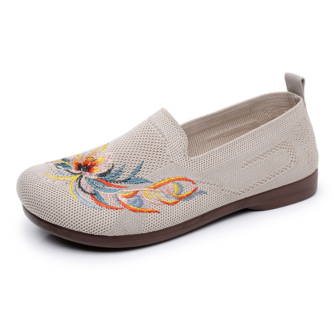 Damen Slip-On Schuhe mit floralem Stickdesign und rutschfester Sohle R&B
