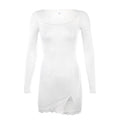 Damen figurbetontes Langarmkleid mit Spitzenakzenten und sexy Schlitz R&B