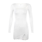 Damen figurbetontes Langarmkleid mit Spitzenakzenten und sexy Schlitz R&B