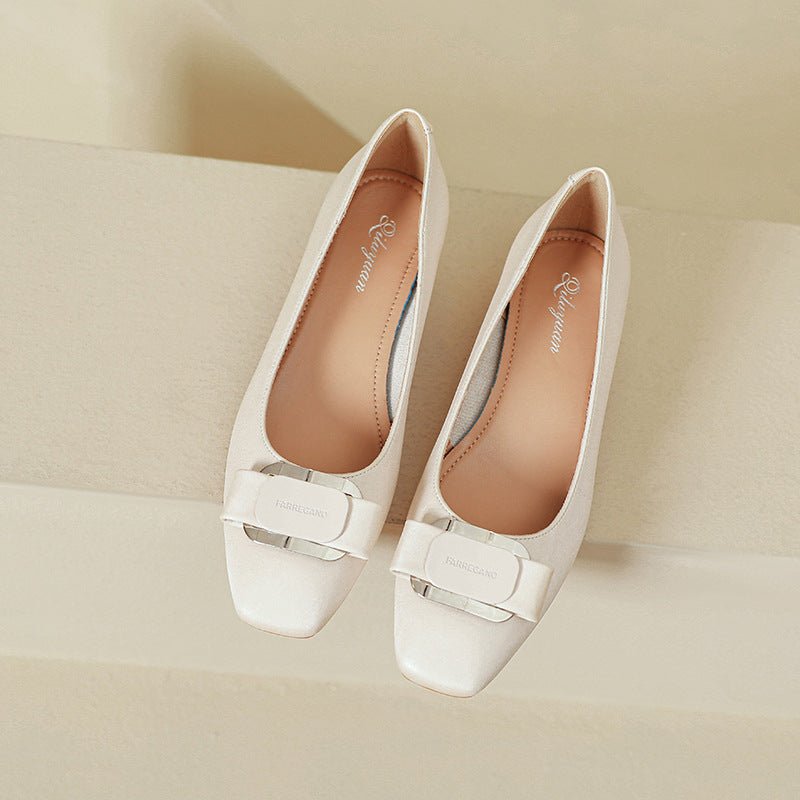 Damen Ballerinas mit elegantem Quadrat-Design und dekorativem Riemen R&B