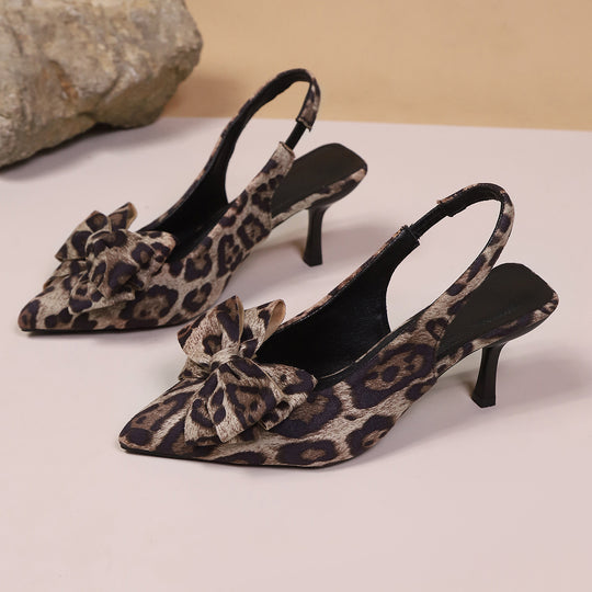 Damen Slingback Pumps mit elegantem Leopardenmuster und modischer Schleifen-Applikation R&B