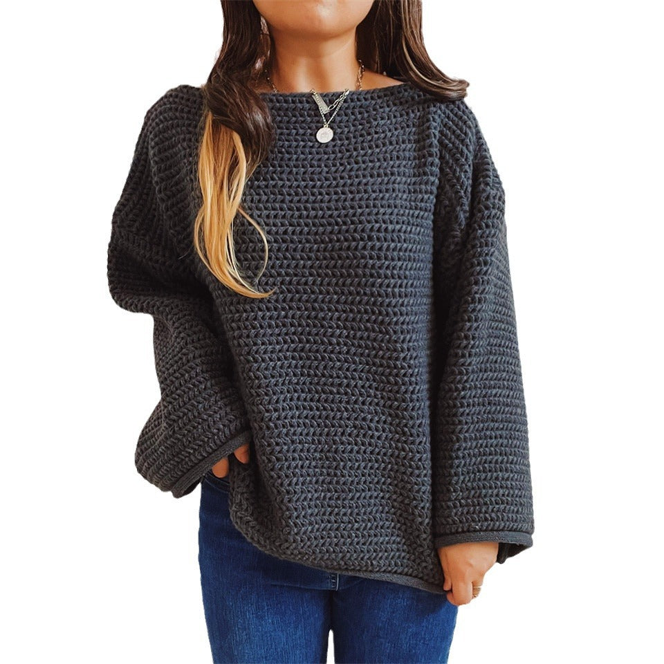 Damen Grobstrickpullover mit weitem Schnitt und lässigen Ärmeln R&B