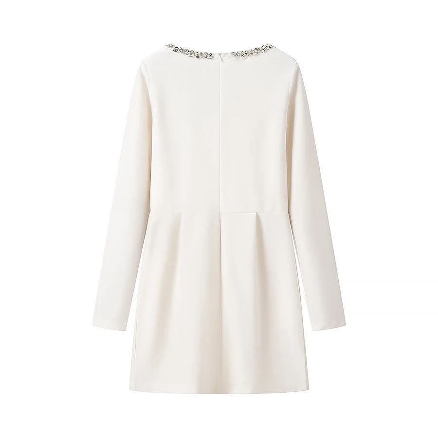 Damen elegant geschnittenes Langarmkleid mit verziertem Ausschnitt R&B