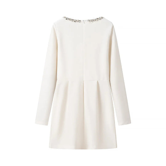 Damen elegant geschnittenes Langarmkleid mit verziertem Ausschnitt R&B