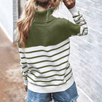 Damen gemütlicher Rollkragenpullover mit Streifenmuster R&B
