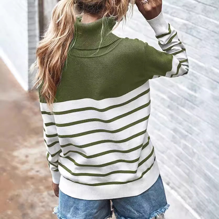 Damen gemütlicher Rollkragenpullover mit Streifenmuster R&B