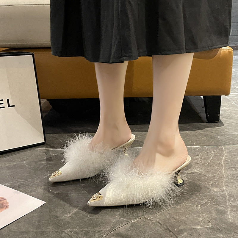 Damen Mules mit luxuriösem Flauschebesatz und modischem Glitzerdetail EB