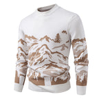 Herren Strickpullover mit Bergmotiv und hohem Kragen R&B