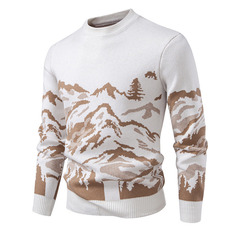 Herren Strickpullover mit Bergmotiv und hohem Kragen R&B