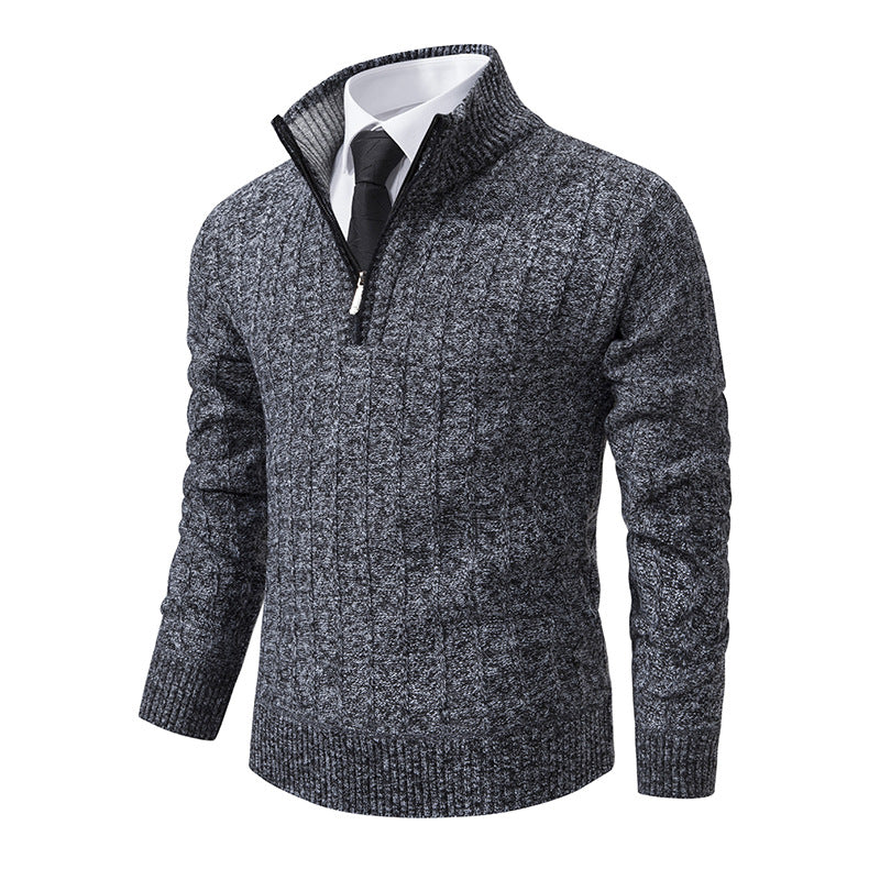 Herren Strickpullover mit hochabschließendem Kragen und Reißverschluss Taschen