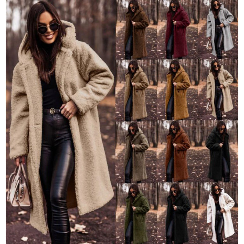 Damen kuscheliger Fleece-Mantel mit Kapuze und praktischen Taschen R&B