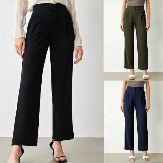 Damen elegante weite Stoffhose mit Bundfalten und hohem Taillenbündchen R&B